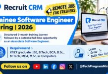 Remote Job for Freshers | Recruit CRM Trainee Software Engineer Hiring 2027 Remote Job for Freshers | Recruit CRM