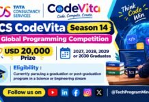 TCS CodeVita Season 14 | Global Programming Competition | USD 20,000 Prize | 2027, 2028, 2029 or 2030 Graduates TCS CodeVita Season 14 | Programming Competition